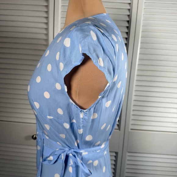 Blue Polka Dot Wrap Midi Dress Open Back XXS Fits XS - Picture 6 of 14
